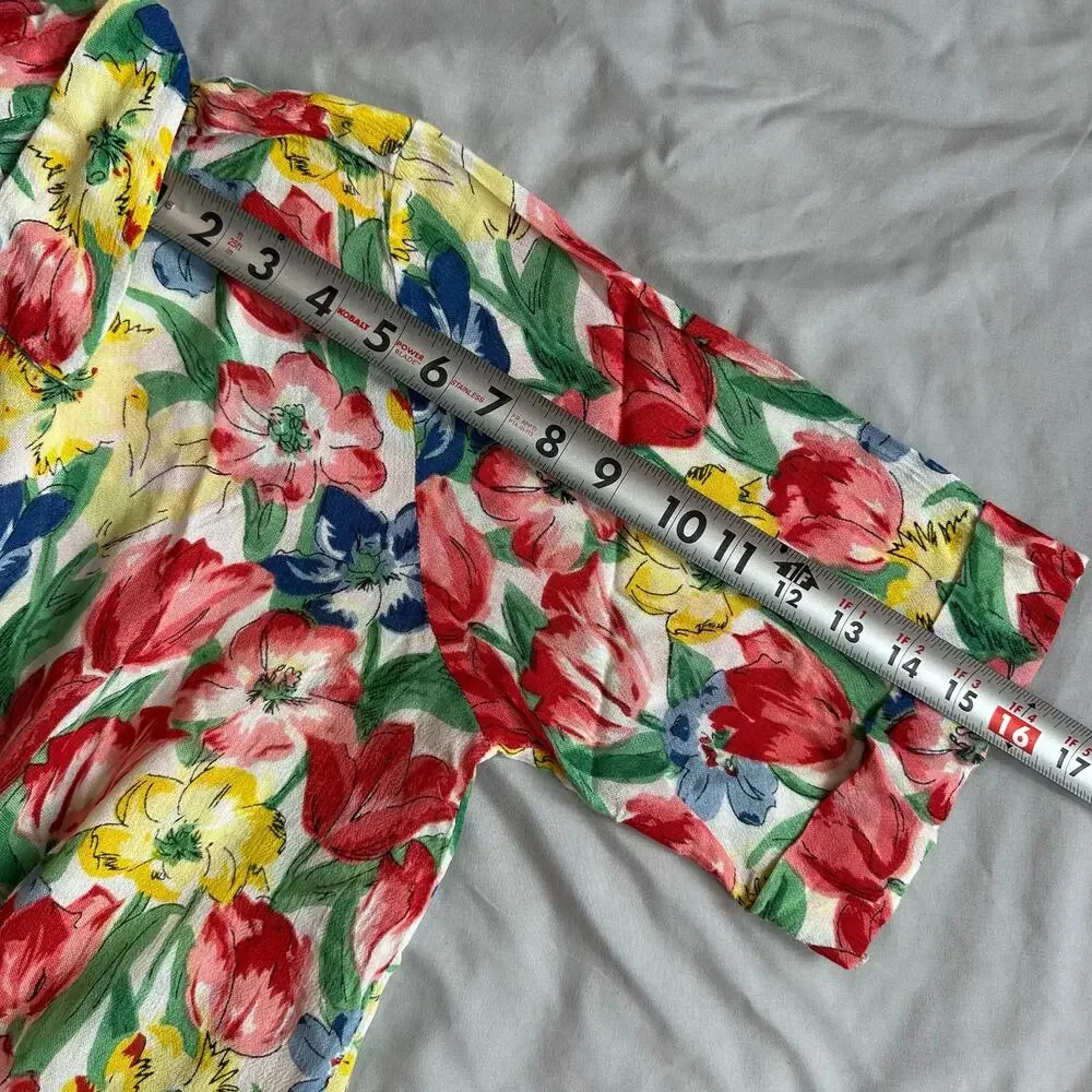 Compania Fantastica Multicolored, Floral, Short Sleeve Casual Button Down- M - Picture 9 of 9